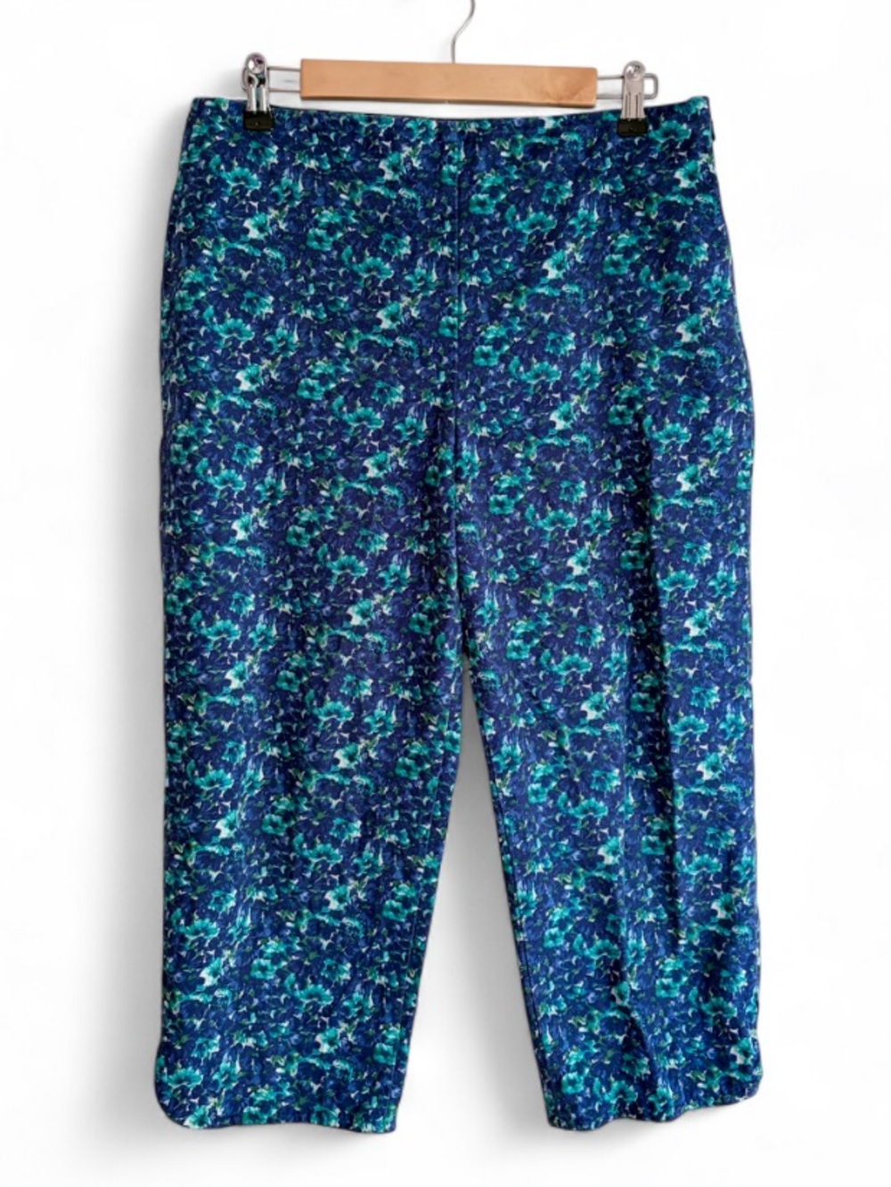 Talbots Blue Floral Side Zip Cropped Heritage Pants Size 10